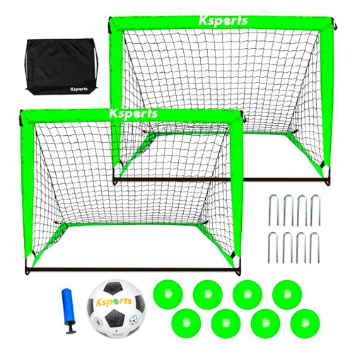 Ksports Portable Soccer Goal(s) | Soccer Net for Backyard Training | includes Soccer Ball, Pump, 8 Training Cones & Carry Bag for 4'x3' Bundles | 6'x4' Bundles includes Single Net & Carry Bag only
