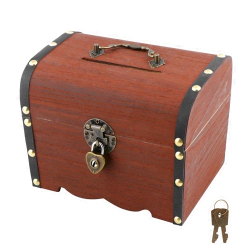 DiQiRenQin Piggy Bank, Vintage Wooden Treasure Chest Piggy Bank - Rustic Decorative Coin Storage Box for Home Office, Wedding, Christmas & Birthday Gifts