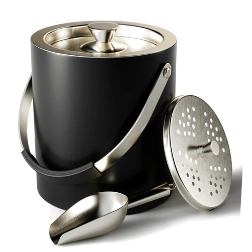 HB Design Co. Insulated Ice Bucket with Lid, Strainer, Scoop & Handle - 3L Stainless Steel Double Wall Ice Bucket - Black Ice Bucket for Cocktail Bar - Ice Bucket with Scoop - Large Ice Buckets for Parties with Lid