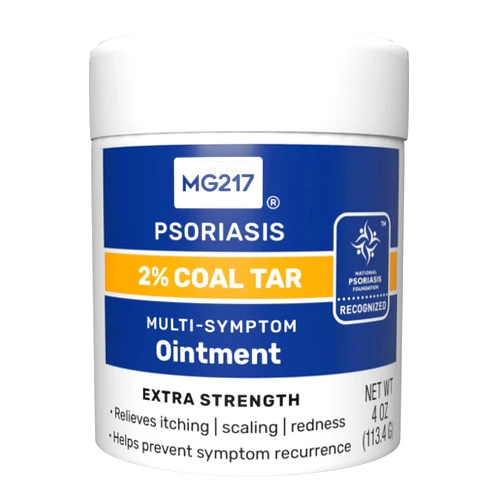 MG217 2% Coal Tar Ointment for Psoriasis, Extra Strength Multi Symptom Relief, Effectively Relieves Itching, Scaling, Redness, Vitamin A, D and E, 4 oz Jar