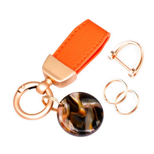 Aijohnny Leather Keychain for Car Keys, Fashion Key Chain Key Ring for Women, Universal Key Fob Holder with Resin Pendant