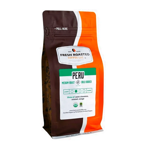 Fresh Roasted Coffee, Fair Trade Organic Peru, 12 oz, Medium Roast, Kosher, Mold & Mycotoxin Tested, Ground
