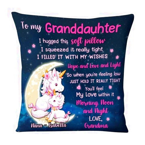 Godashop Personalized Unicorn Granddaughter I Love You to Moon and Back, Custom Grandchildren Pillow, Animal Hug Pillow, Gift for Daugter Son Birthday, Mom, Granddaughter, Christmas - E26