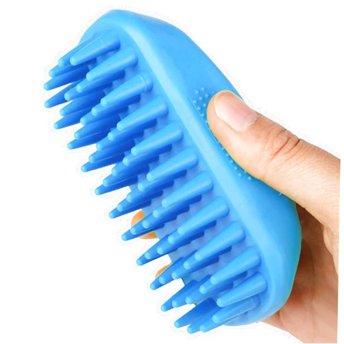 Yintoper Dog Bath Brush, Pet Silicone Shampoo Brush, Rubber Shower Wash Curry Brush for Short Long Haired Dogs Cats Shedding Grooming and Massage, Pet Rubber Brush Removes Loose & Shed Fur (Blue)