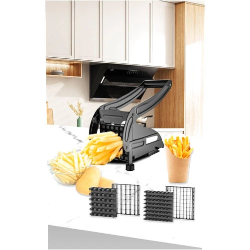 ADTC French Fry Cutter, French Fry Cutter For Potatoes With 2 Blade,Potato Slicer for French Fries Vegetable Carrots Cucumbers Cutter (Black)