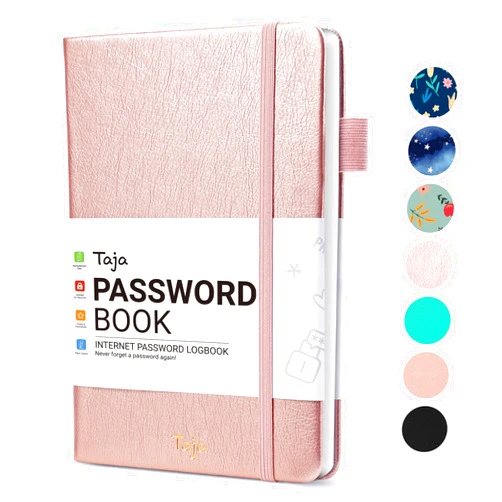 Taja Password Keeper Book with Alphabetical Tabs，Small Password Books for Seniors, Password Notebook for Internet Website Address Log in Detail, Password Logbook to Help You Stay Organized - Rose Gold