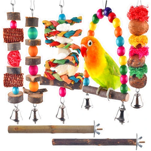 Bissap Bird Chew Toys, 7 Packs Parakeet Natural Wood Toys Parrot Hanging Cage Toy Bird Perch Stand for Small Bird Conure Cockatiel Parrotlet Lovebird Budgie