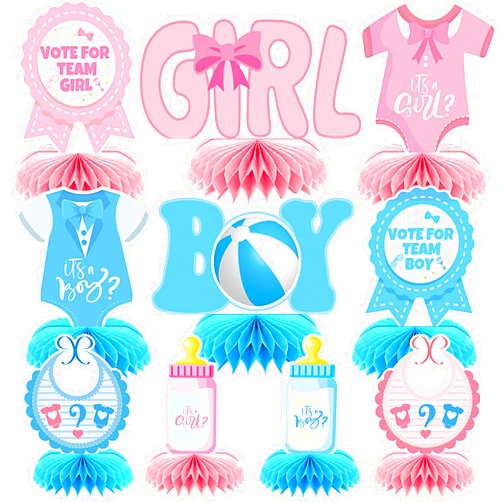 DTOFOOT 10 Pcs Baby Gender Reveal Decorations, Gender Reveal Table Decorations Baby Gender Reveal Honeycomb Table Centerpieces Gender Reveal Table Centerpieces Blue and Pink Gender Reveal Decorations
