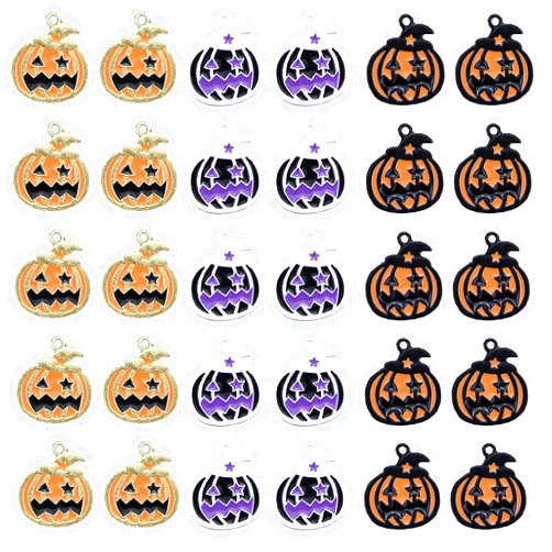 Berovskki 30Pcs Halloween Charms Pendants Gold Black White Plated Enamel Pumpkin Halloween Pendant Charms for Jewelry Making DIY Necklace Bracelet Earring Accessories