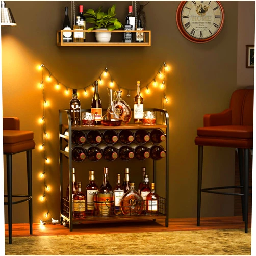 Bosimeca Versatile Wine Bar Cabinet : 3-Tier Bar Table with 12-Bottle Wine Rack freestanding Floor Mini Wine Bar Cabinet Liquor bar Stand Holder for Kitchen Dining Room Living Room Corner
