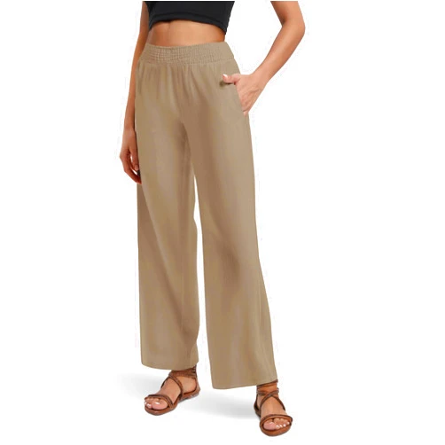 Urban CoCo Women's Elastic Waist Lightweight Linen Pants Wide Leg Palazzo Flowy Trousers for Beach Summer