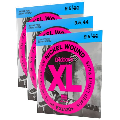 D'Addario EXL120+ Nickel Wound Electric Guitar Strings, Super Light Plus, 9.5-44 (Pack of 3)