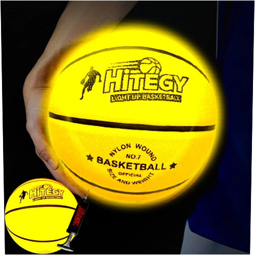 HITEGY Rechargeable Glow in The Dark Basketball - USB Charging, Water-Resistant, Size 7, Impact Activated, Includes Pump & Charging Cable - Rechargeable Light Up Basketball (Yellow, with Bag)
