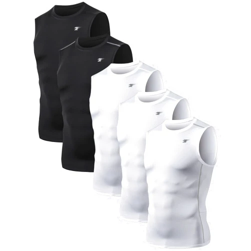 TELALEO 5 Pack Men's Athletic Compression Shirts Sleeveless Workout Tank Top Sports Base Layer Running Basketball