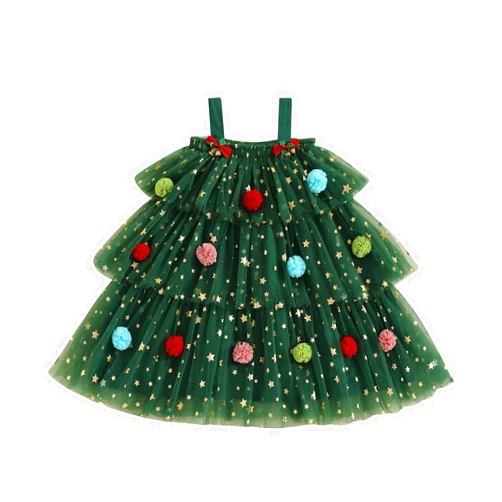 Chloefairy Toddler Baby Girl Christmas Dress Star Sequin Layered Tutu Tulle Dress Girls Cake Smash Xmas Tree Dresses