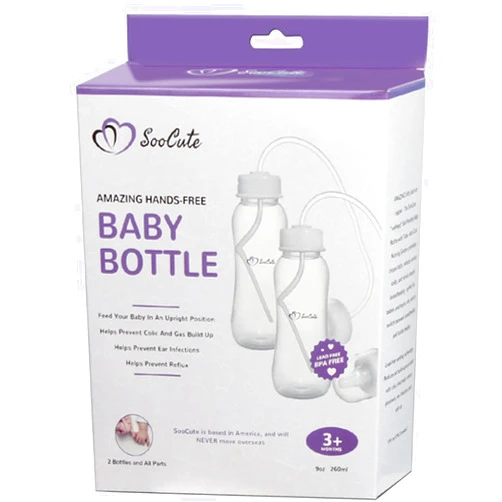 Hands-Free Baby Bottle - Anti-Colic Self Feeding 9 oz Baby Bottle Nursing System with Fast Flow Nipple/Teat 3m+ Infant (2 Bottles - Soo Cute)