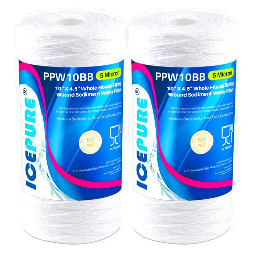ICEPURE 5 Micron 10”*4.5'' Whole House Sediment String Wound Water Filter Replacement filter for 84637, WPX5BB97P, PC10, 355214-45, 355215-45, WP10BB97P, WP5BB97P, 2PACK