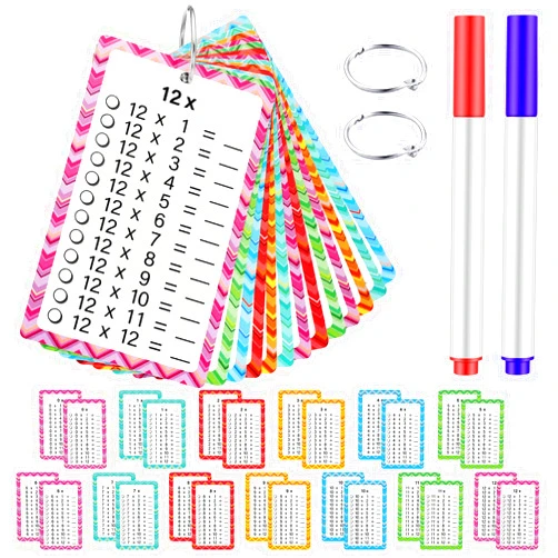 Geyee 1 Pack of 13 Multiplication Flashcards with 2 Dry Erase Markers and 2 Rings Multiplication Flashcards Math Flashcards Educational Timetable Flashcards for 1st to 3rd Grades Fun Learning with Math Game