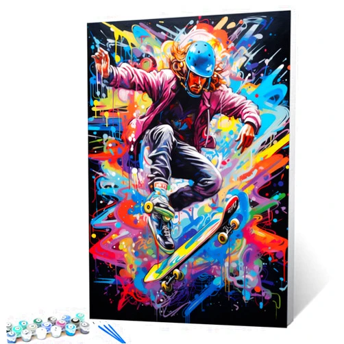 TUMOVO Graffiti Street Art Paint by Numbers Kits with Brushes Cool Boy Skating Acrylic Oil Painting for Adults Kids Doodle Inspired Pictures Craft 16''x20