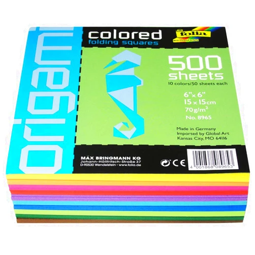 Global Art Folia 6-Inch by 6-Inch Origami Paper, 10 Colors, 500-Pack