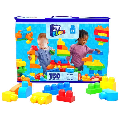 MEGA BLOKS First Builders Toddler Blocks Toys Set, Deluxe Building Bag with 150 Pieces and Storage, Blue, Ages 1+ Years