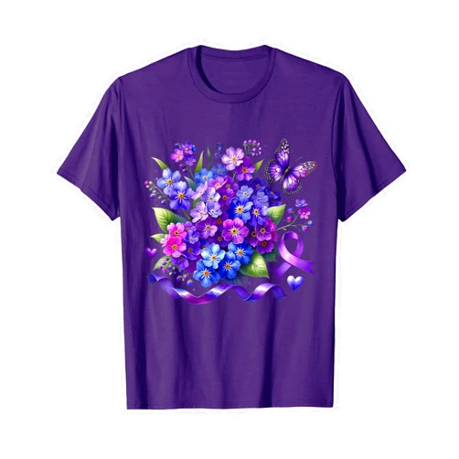 Alzheimer Purple Forget Me Not Floral Outfit Purple Forget Me Not Flower Alzheimer's Awareness T-Shirt