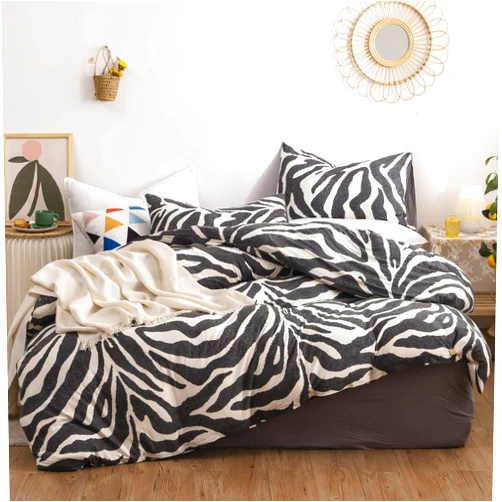 LAYENJOY Zebra Duvet Cover Set Twin 100% Cotton Bedding Black and White Animal Print 1 Leopard Comforter Cover with Zipper Ties 2 Pillowcases for Kids Teens Boys Girls