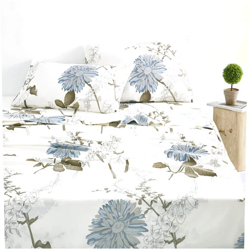 Wake In Cloud - Floral Bed Sheets, 100% Cotton, 4-Piece Sheet Set, Vintage Flower Botanical Shabby Chic Coquette Cottage Aesthetic Bedding, Deep Pocket, Gray Beige, Queen Size