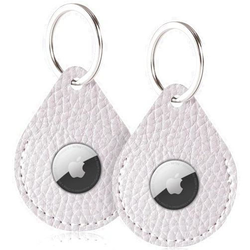 FOREVERFLYBIRD 2 Pack Airtag Holder Leather Case Air Tag Cover Keychain GPS Tracker Remote Finder Key Travel Backpack Pet Locator L Grey