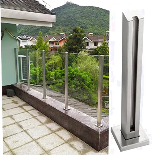 Pealihuy Floor Standing Glass Railing Post - Stainless Steel Brushed Outdoor Deck Indoor Balustrade Railing Posts,End Post,75cm/29.5in