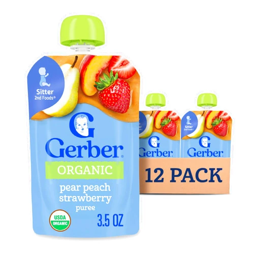 Gerber Organic Baby Food Pouches, 2nd Foods for Sitter, Peach Strawberry, 3.5 Ounce (Pack of 12)