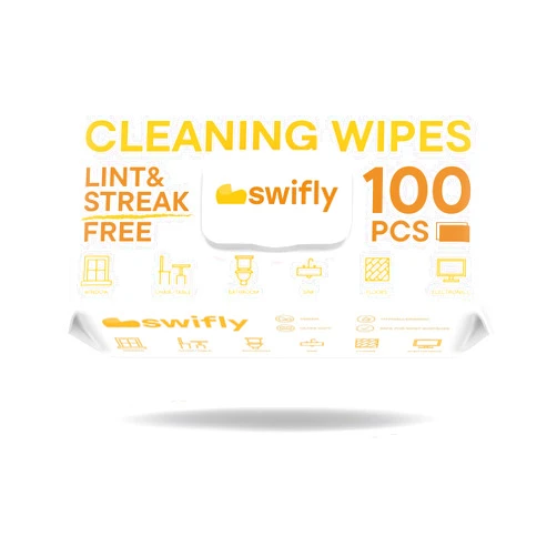 Swifly Cleaning Wipes, Multi-Surface Large & Thick Cleaning Wipes, 100 Pcs Pack for Mirror & Windows, Table, Chair, Electronics, Sink, Countertops, Furniture - White, 8.5