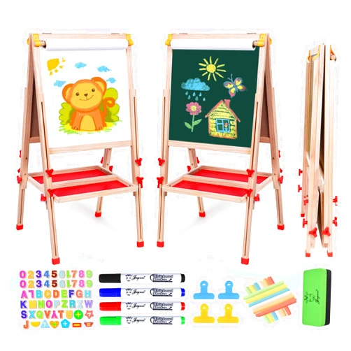 Joyooss Art Easel for Kids Easel, Kids Easel for Painting Wooden Whiteboard & Chalkboard Kids Art Easel, Toddler Art Easel One Get Many Kids Easel with Paper roll Art Easel for Kids Ages 2-4 4-8 8-12