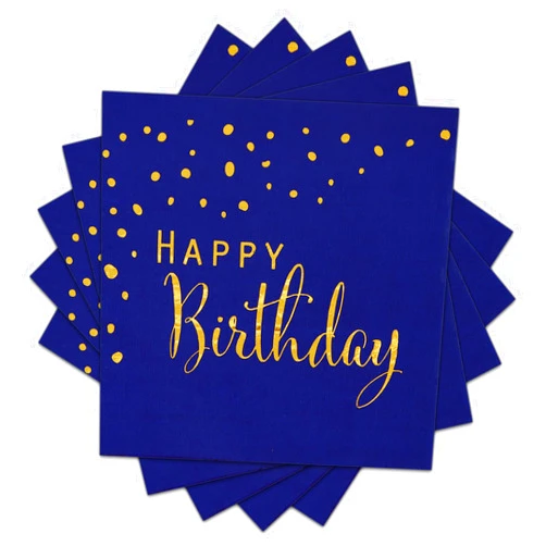 DYLIVeS Happy Birthday Napkins, Blue and Gold Foil Dots Napkins Disposable Paper Napkins for Dinner Picnic Cocktail Birthday Party Supplies Decorations for Boy Man, 6.5 x 6.5 Inch (Pack of 50)