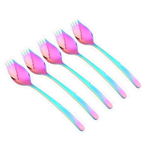 Efoot 5PCS Rainbow Salad Dessert Fork, Stainless Steel Spaghetti Forks Perfect for Home and Kitchen-20cm (Rainbow)