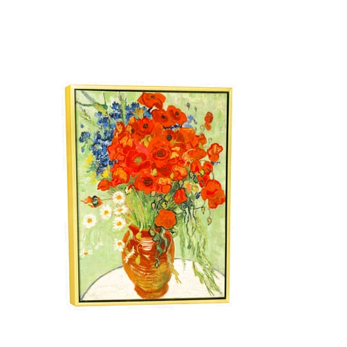 Wieco Art Framed Wall Art Canvas Prints of Red Poppies and Daisies Canvas Prints Wall Art of Van Gogh Paintings Reproduction Abstract Artwork for Wall Decor Golden Frame