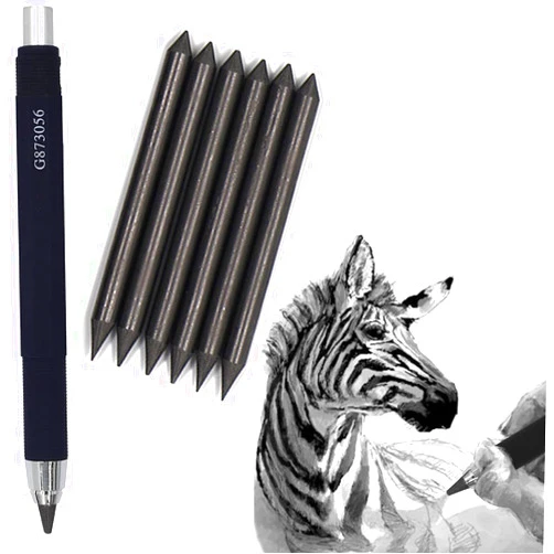 IEasey 5.6mm Mechanical Pencil Automatic Clutch Lead Holder, 5.6 mm Lead Art Mechanical Clutch Carpenter Pencil Graphite Pencil for Draft Drawing, Writting, Sketching (Black(with 6pcs 4B Leads))