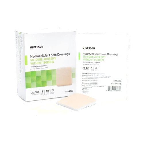 McKesson Hydrocellular Foam Dressing, Sterile, Silicone Adhesive Without Border, 3 in x 3 in, 10 Count, 20 Packs, 200 Total