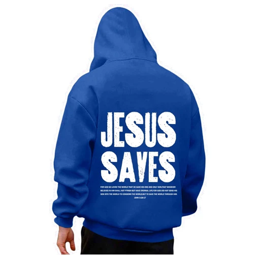 Generic Jesus Saves Letter Print Hoodies For Men Christian Pullover With Pocket Faith Hooded Sweatshirt Religious Oversized Tops