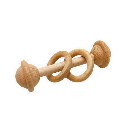 ARAKIERST 1pcs Beech Wood Ring Rattle Teether Chew Wooden Beads Rattling Teething Gym Montessori Toys Educational Grasp Rattle