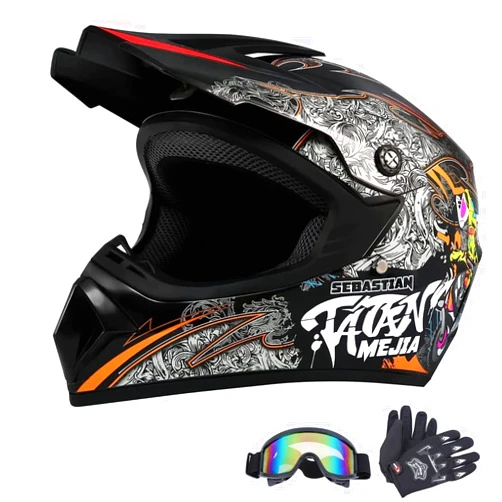 Senhill Motocross Helmet Dirt Bike Helmets Off-Road Helmet with Gloves Goggles for Unisex Adult Youth DOT/FMVSS 218 Approved (Medium, Black)