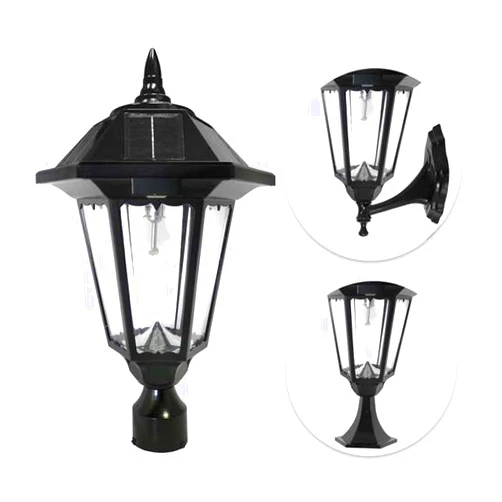 Gama Sonic Black Solar Outdoor Post Light, Windsor Bulb, Cast Aluminum, 1-Light with 3 Mounting Options, 3-inch Fitter for Lamp Posts, Flat Mount for Column Lights and Wall Sconce Mount, 99B033