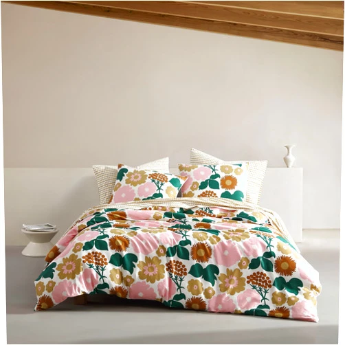 MARIMEKKO - Queen Duvet Cover Set, Organic Cotton Bedding with Matching Shams, Luxury Home Decor, GOTS Certified (Lokki Beige, Queen)