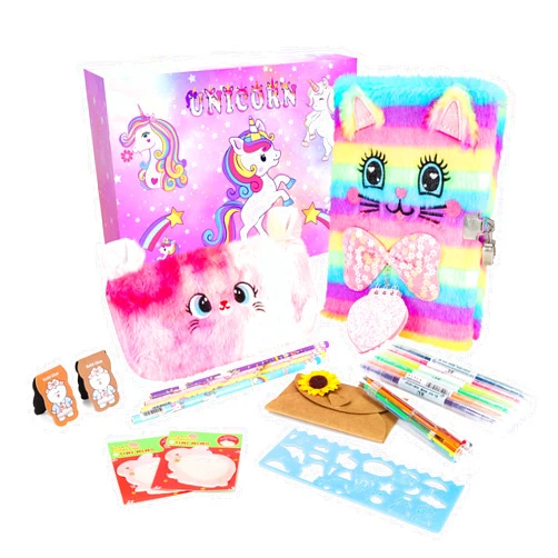 NLDOHUTO Diary for Girls with lock and keys, Kids Journal Stationery Set,Fuzzy Diary,Plush Secret Diary for Writing and Drawing，Christmas Gifts for Kids