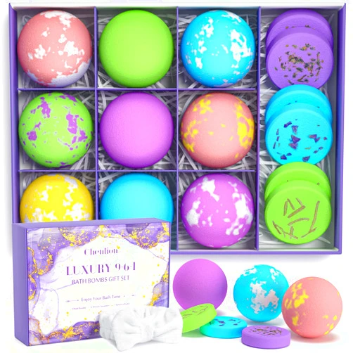 Chenlion Bath Bombs for Women Gift Set, 9 Bath Bombs+6 Shower Steamers+1 Spa Headband, Natural Organic Bubble Bath Bombs for Girls, Mother's Day Gift, Best Birthday Gifts for Her, Wife, Girlfriend
