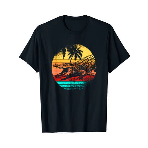 Funny Alligator Zookeeper & Zoo Lover Designs Retro Crocodile Alligator Vintage Gator Distressed Sunset T-Shirt