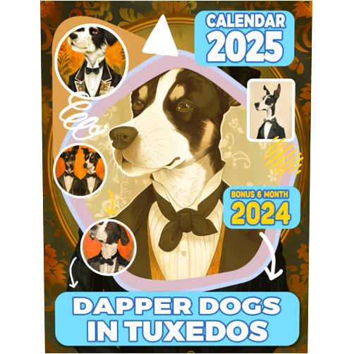 Anita Pittman Dapper Dogs in Tuxedos Calendar 2025: 18-Month Covering Jul 2024 to Dec 2025, Bonus 6 Months 2024, Inspiring Vintage Animal to Celebrate Holidays, ... Great Gift For Organizing & Planning