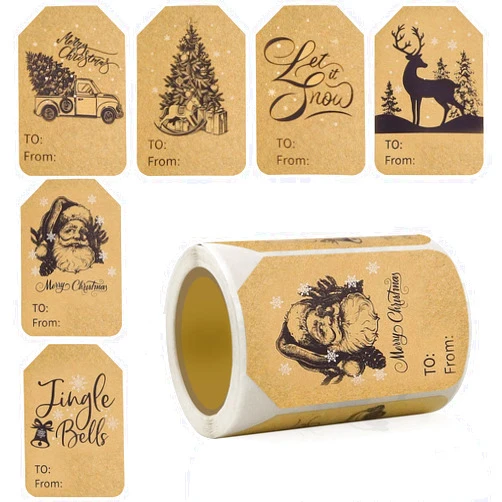 APPLIANCEMATES Kraft Christmas Gift Label Gift Stickers 2 x 3 Inch Self-Adhesive Name Christmas Gift Tag Stickers 120 Pieces a Roll