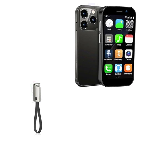 BoxWave Cable Compatible with Vibagary Mini Phone Unlocked Mini Smartphone for Kids (3 in) - USB Type-C Keychain Charger, Key Ring USB Type-C to Type-A 8 in USB Cable - Jet Black