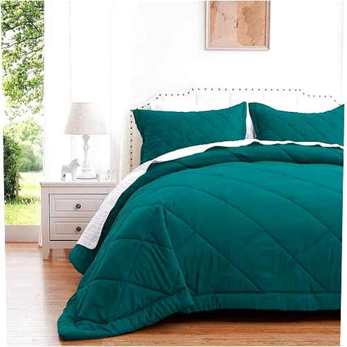AnexLinen 3 Pcs Box Stitched Comforters Set Twin-XL - Teal 100% Egyptian Cotton 500 GSM Fill Duvet Insert with Corner Tabs All Season Super Soft & Cozy Bedding Quilted (1 Comforter + 2 Pillow Shams)